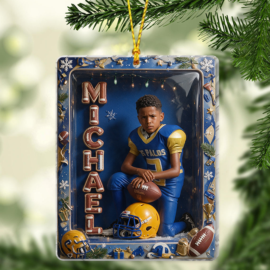 Personalized Christmas Black Child Football Player Keepsake Ornament