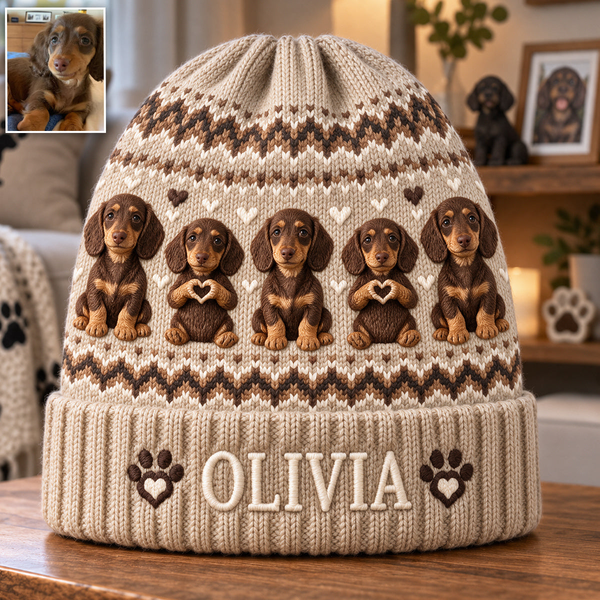 Personalized Fluffy Shih Tzu Beanie Hat Dog Lover Winter Gift