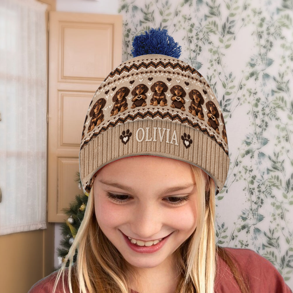 Personalized Tan and White Pembroke Welsh Corgi Beanie Hat Dog Lover Gift
