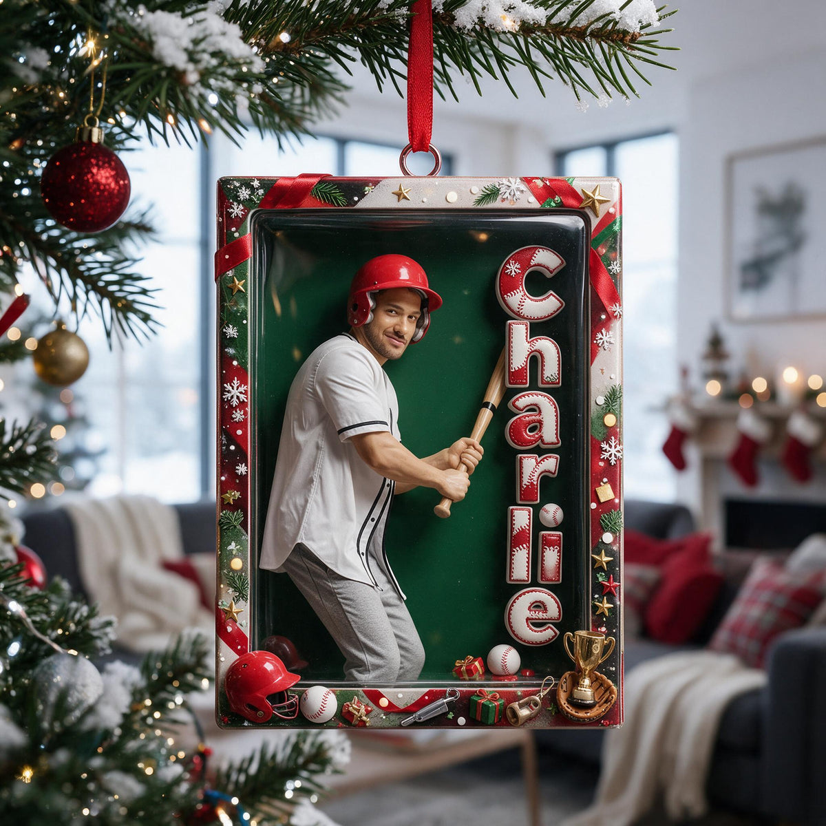 Personalized Christmas Man Baseball Player Ornament Baseball Fan Gift