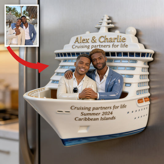 Personalized Black Gay Couple Cruise Fridge Magnet LGBT Keepsake