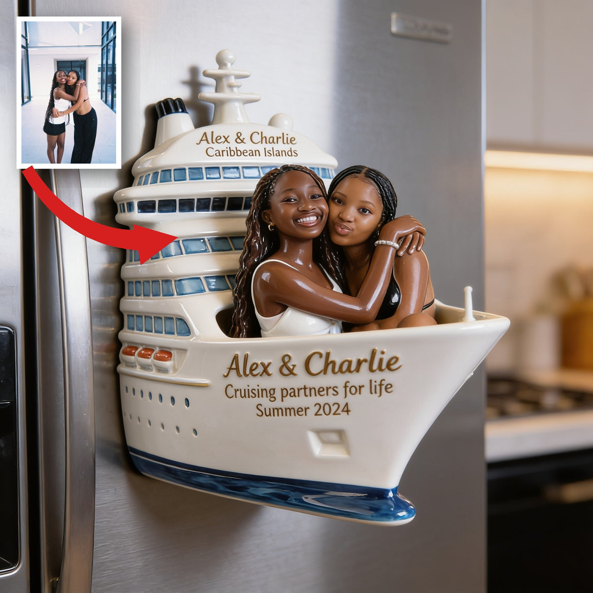 Personalized Black Lesbian Couple Cruise Fridge Magnet Keepsake Gift