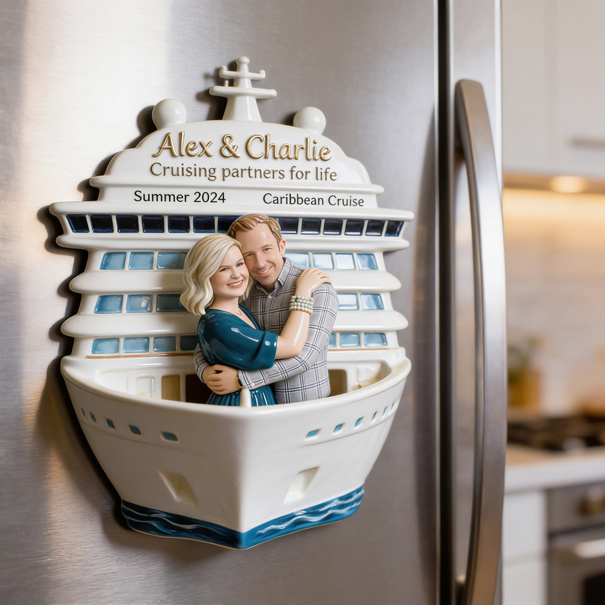 Personalized Middle-Aged Couple Cruise Fridge Magnet Vacation Memory Keepsake