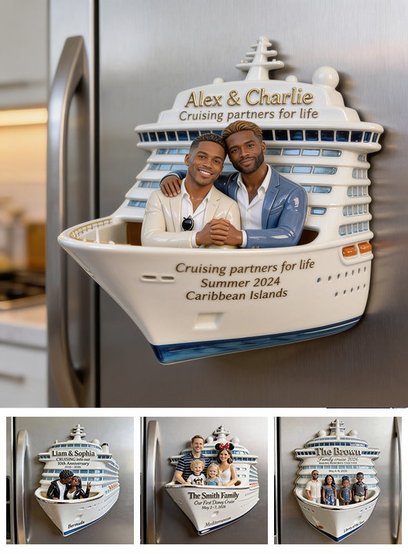 Personalized Black Gay Couple Cruise Fridge Magnet LGBT Keepsake