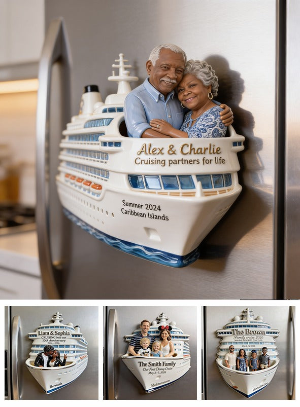 Personalized Older Black Couple Cruise Fridge Magnet Travel Keepsake Gift