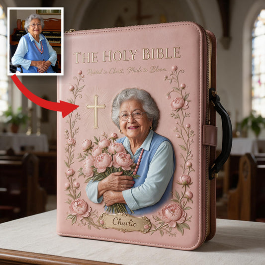 Personalized Older Latina Woman Leather Bible Cover Bag, Christian Gift for Mom Grandma Wife