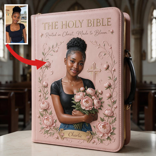 Personalized Black Woman Christian Leather Bible Cover Bag Faith Gift