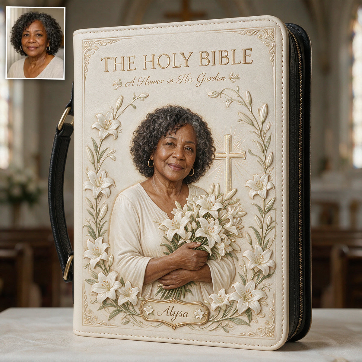 Personalized Black Woman Christian Leather Bible Cover Bag Faith Gift