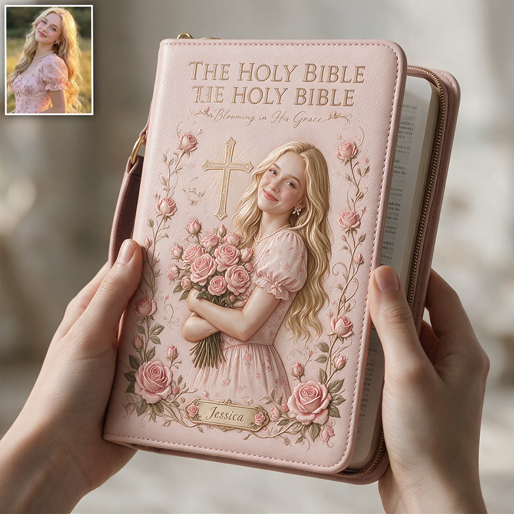 Personalized Older Black Woman Christian Leather Bible Cover Bag | Mom Grandma Gift