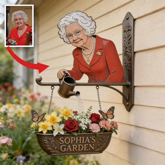 Custom Photo Older Woman Gardening Wooden Wall Mount Sign, Grandma Garden Decor Gift
