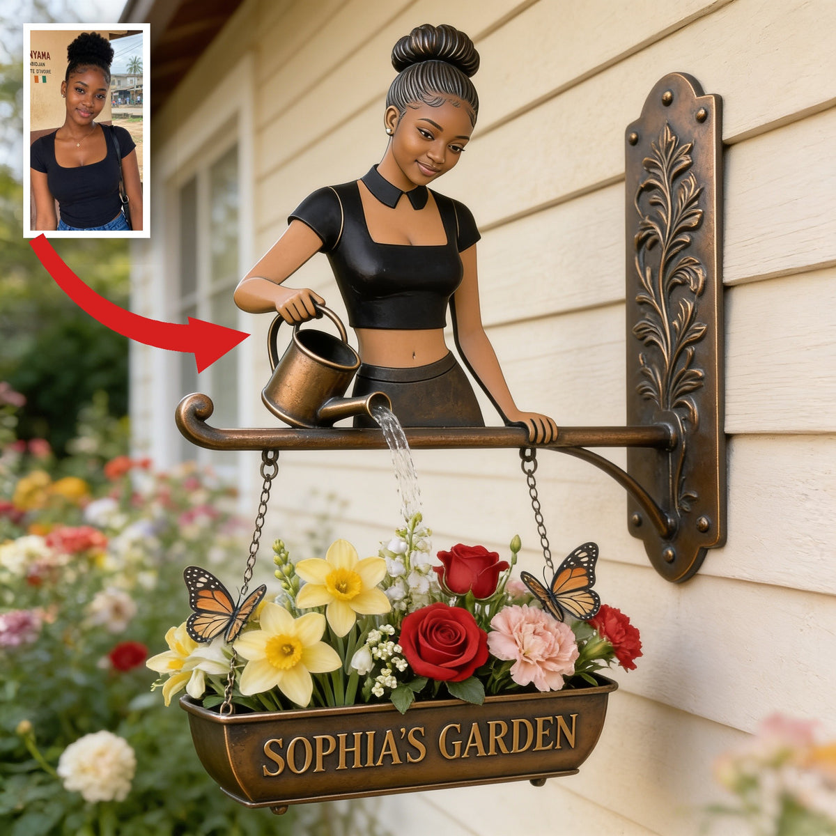 Custom Photo Black Woman Gardener Wooden Wall Mount Garden Sign Home Decor