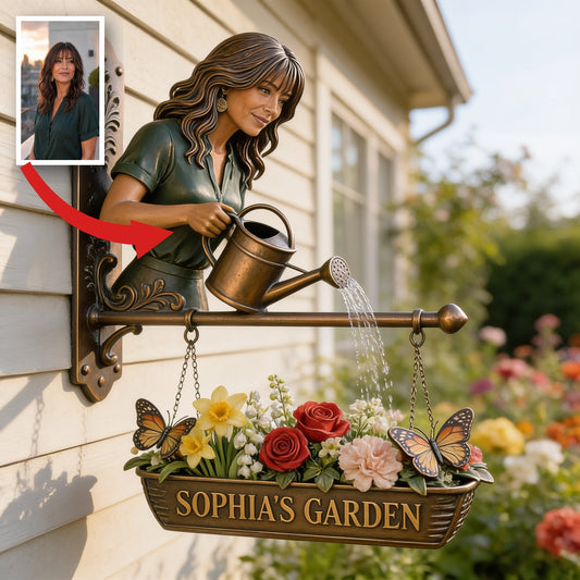 Custom Photo Middle-Aged Latina Woman Gardening Wooden Wall Mount Sign Garden Decor Gift