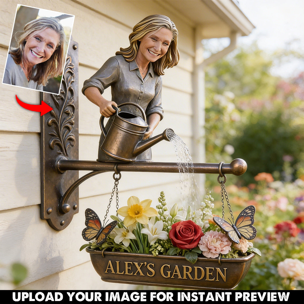 Custom Photo Middle-Aged Black Woman Gardening Wooden Wall Mount Garden Sign Gift