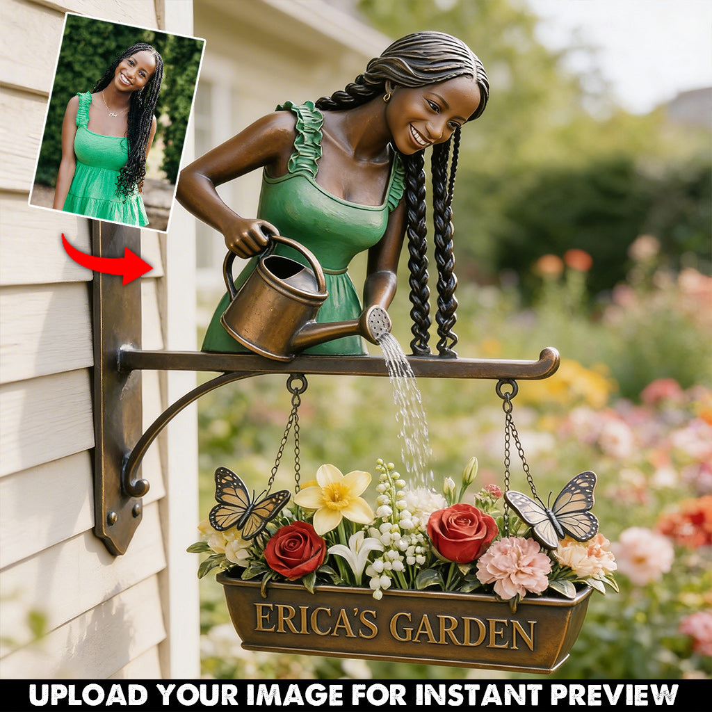Custom Photo Latina Woman Gardening Wooden Wall Mount Sign Garden Decor Gift