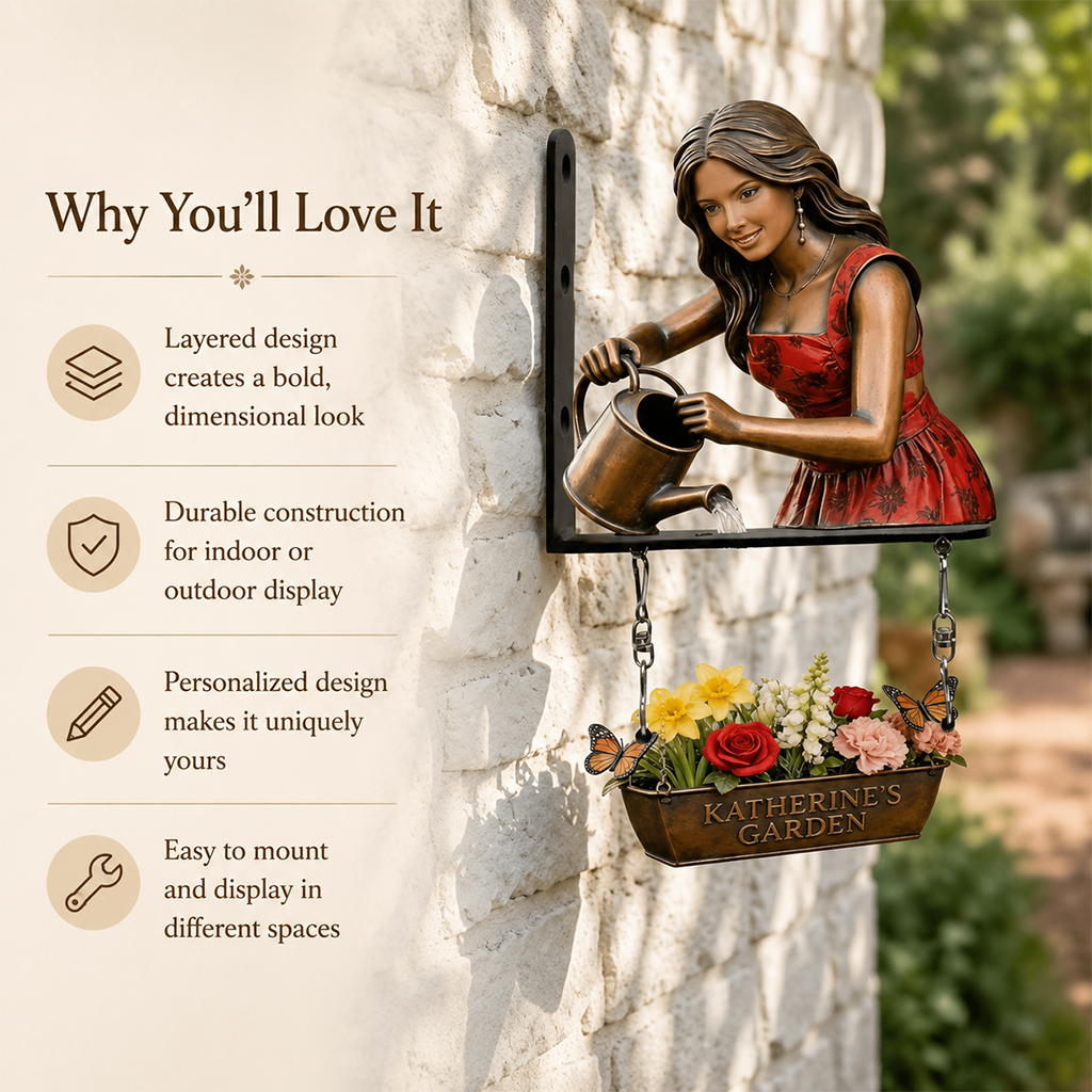Custom Photo Middle-Aged Black Woman Gardening Wooden Wall Mount Garden Sign Gift