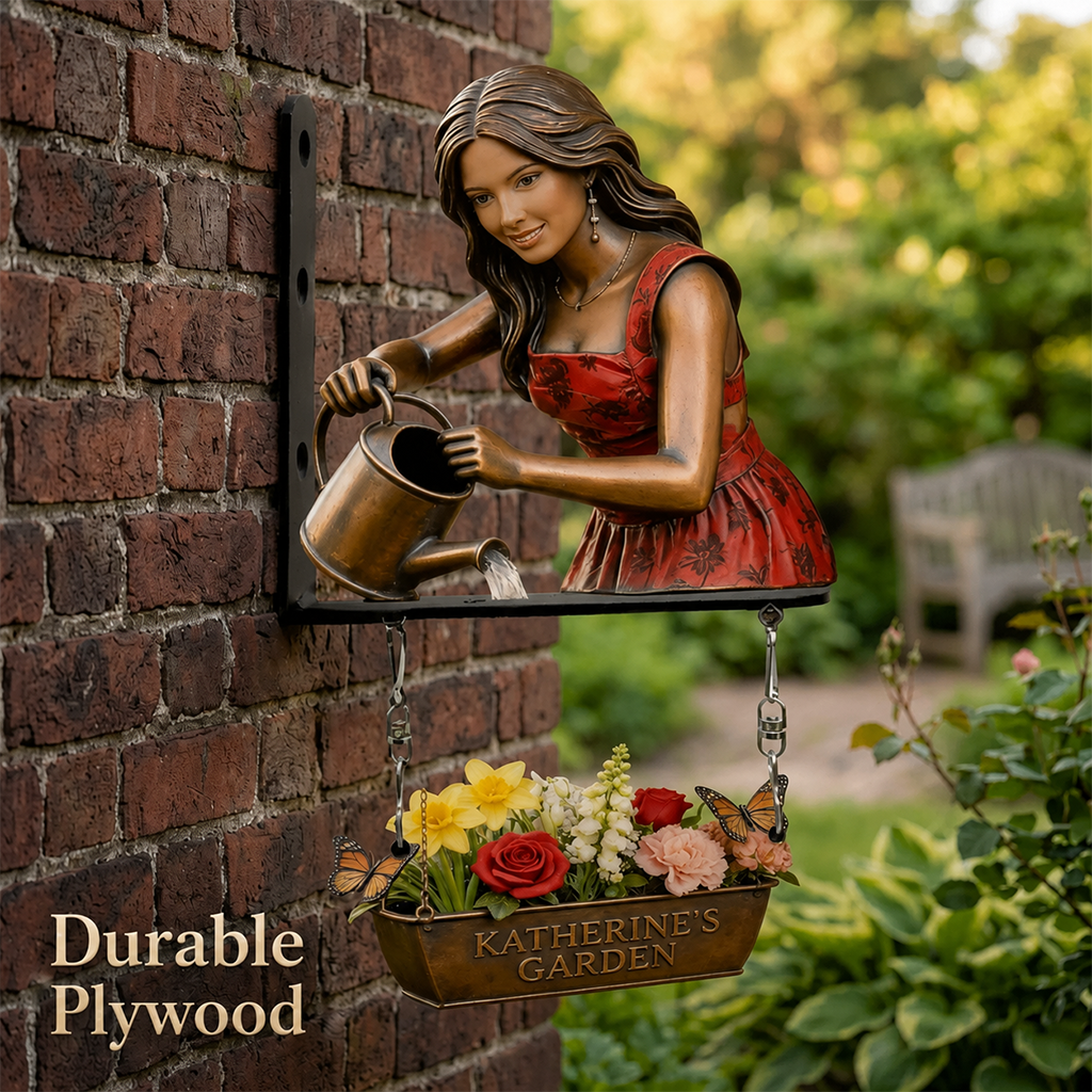 Custom Photo Gardening Woman Wooden Garden Wall Mount Sign Home Decor
