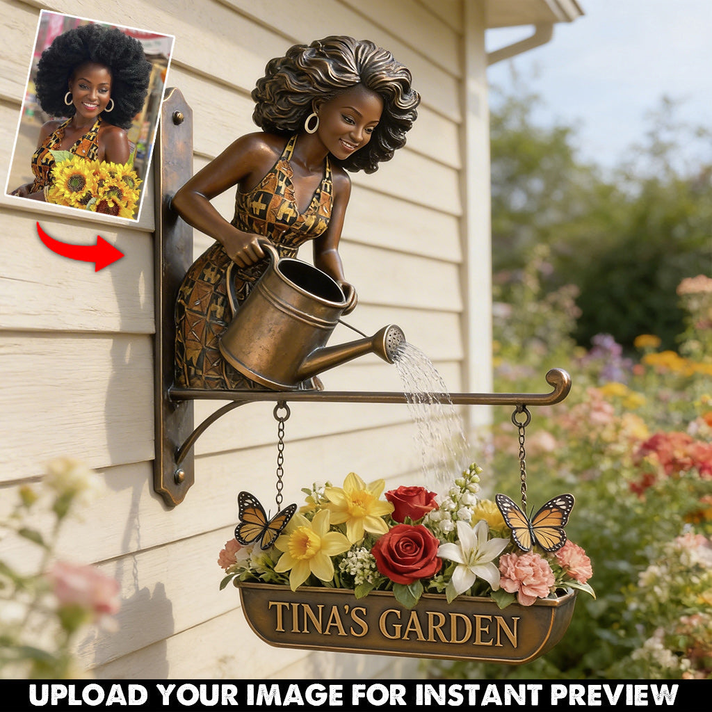 Custom Photo Black Woman Gardener Wooden Wall Mount Garden Sign Home Decor