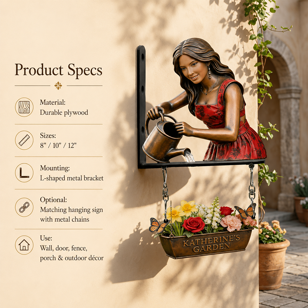 Custom Photo Middle-Aged Latina Woman Gardening Wooden Wall Mount Sign Garden Decor Gift