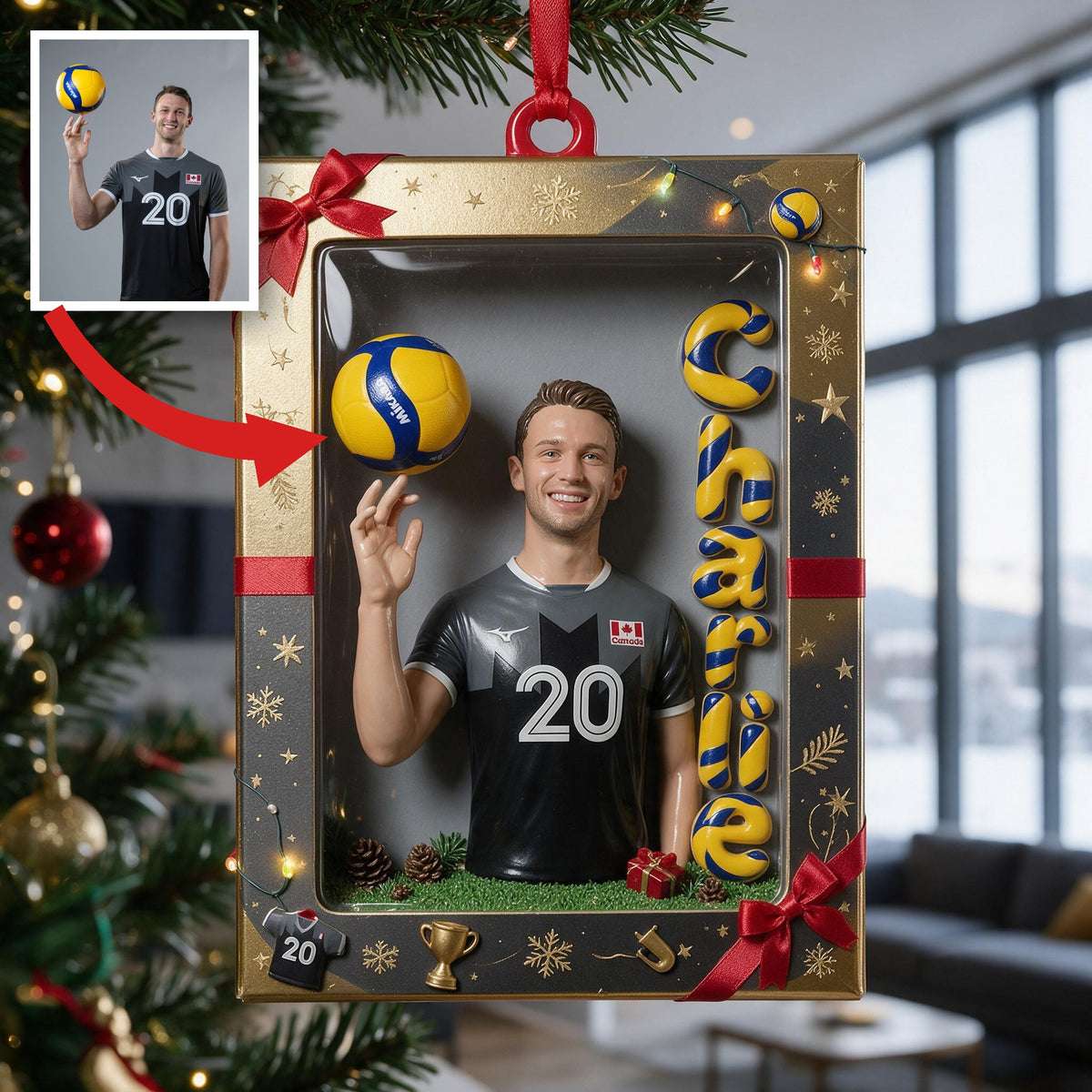 Personalized Christmas Latino Man Volleyball Player Hanging Ornament Gift
