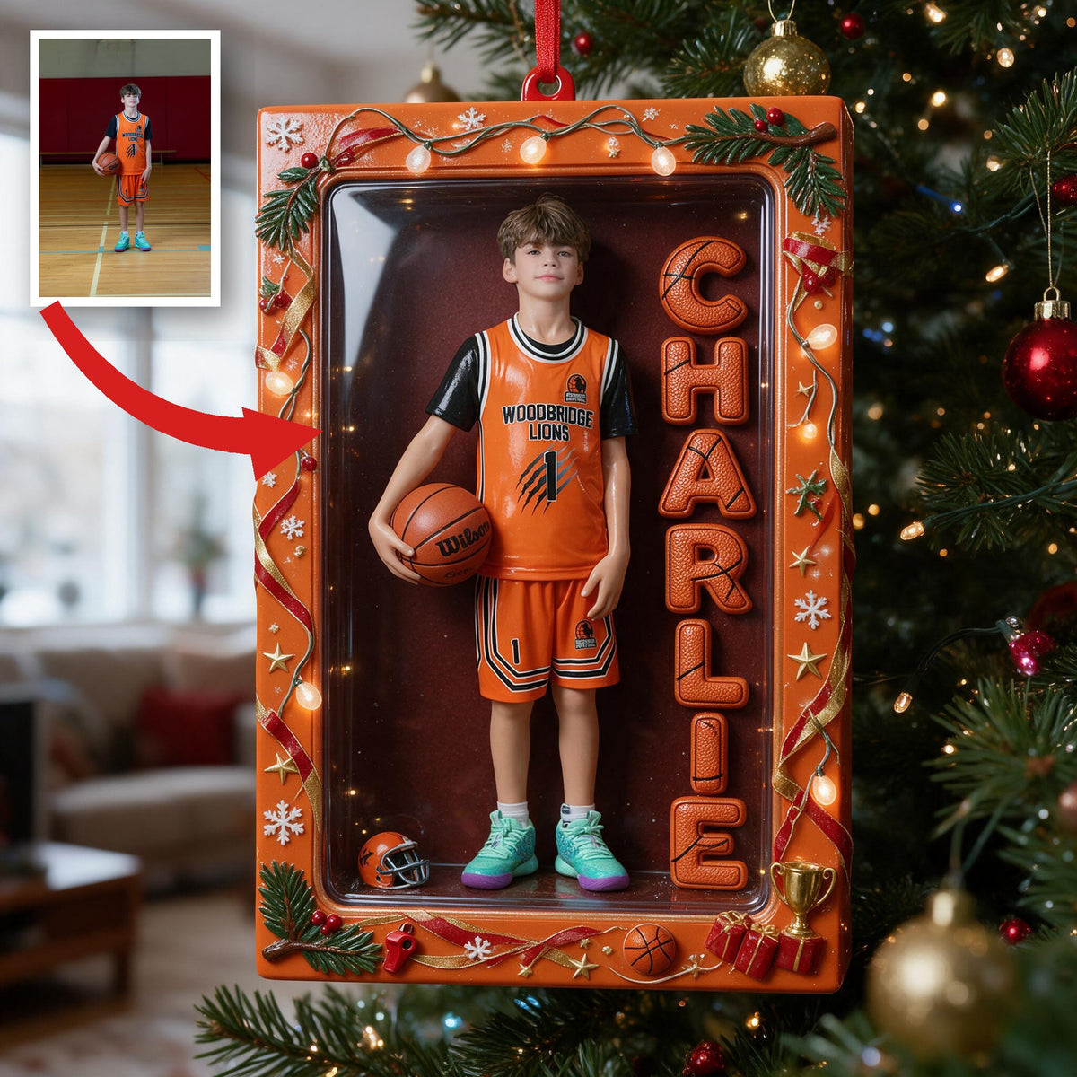 Personalized Christmas Latino Male Youth Basketball Player Ornament Gift