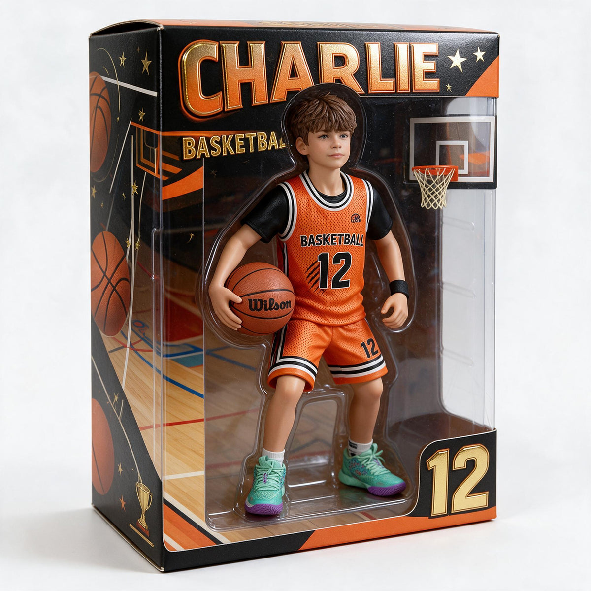Personalized Latino Male Youth Basketball Player Acrylic Display Box Sports Keepsake