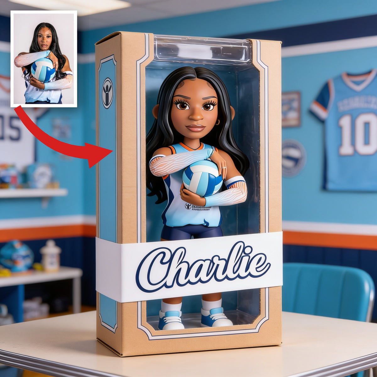 Personalized Black Woman Volleyball Player Custom Shaped Acrylic Plaque Volleyball Gift