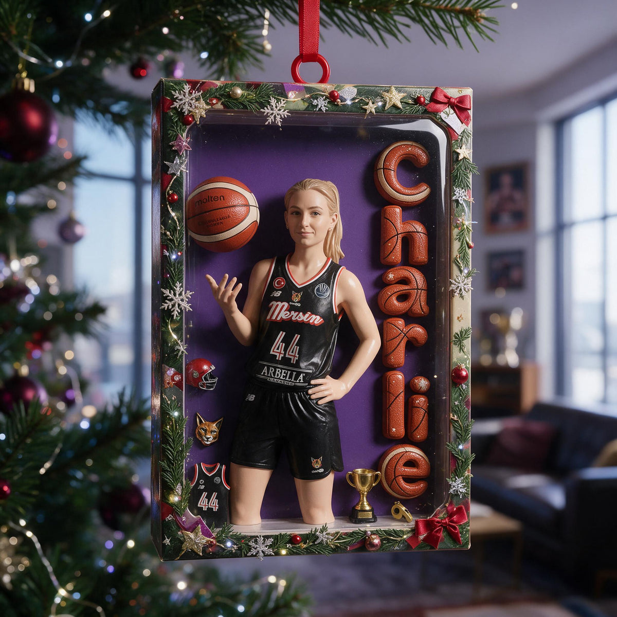 Personalized Christmas Woman Basketball Player Ornament - Basketball Fan Gift