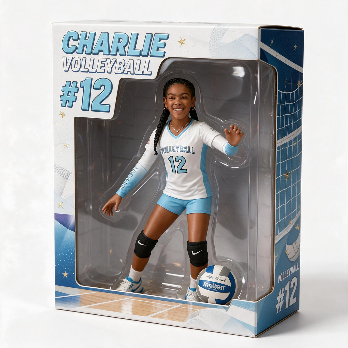 Personalized Black Female Youth Volleyball Player 3D Acrylic Display Box Sports Keepsake