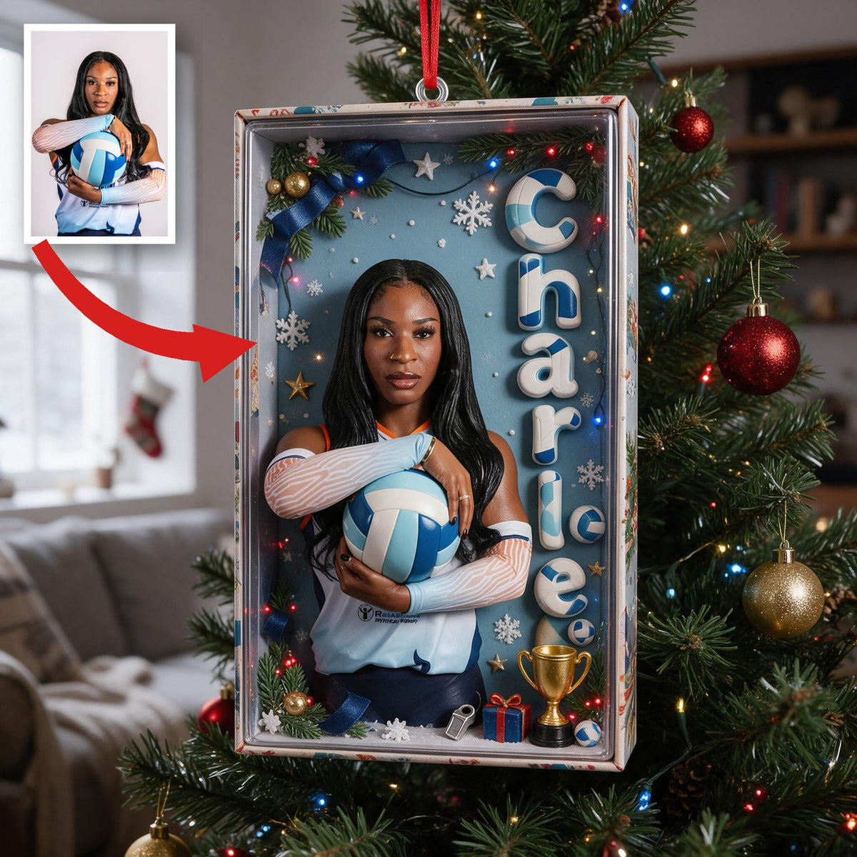 Personalized Black Woman Volleyball Player Christmas Ornament