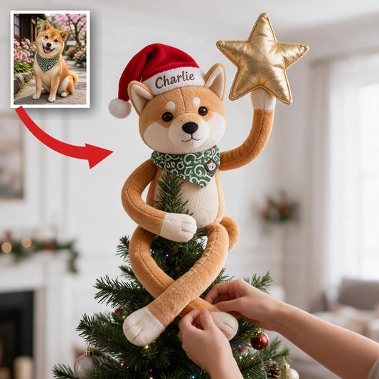 Personalized Christmas Tan & White Shiba Inu Posable Plush Doll