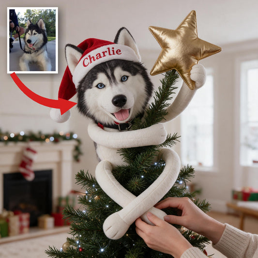 Personalized Christmas Black & White Blue Eyed Siberian Husky Posable Plush Doll