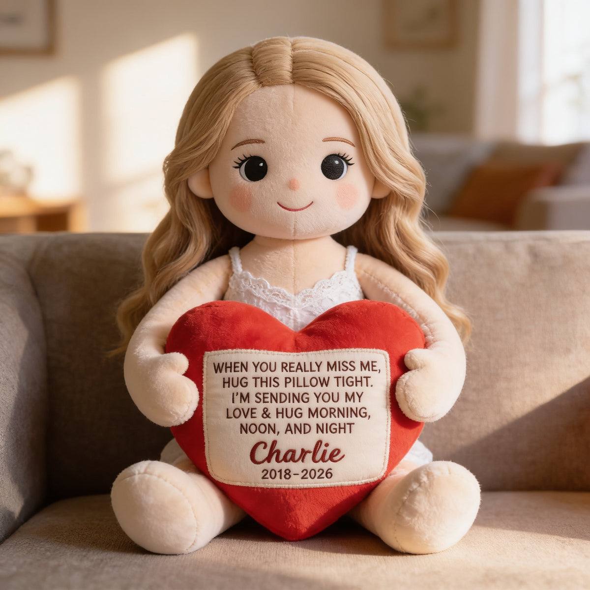 Personalized Little Girl Memorial Faux Fur Shaped Pillow Bereavement Gift
