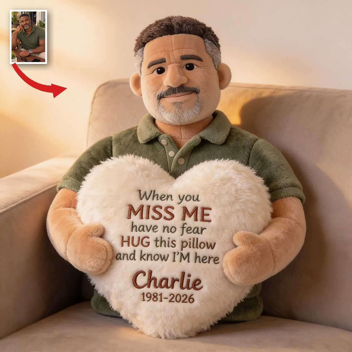 Personalized Memorial Middle-Aged Black Man Faux Fur Pillow Remembrance Gift