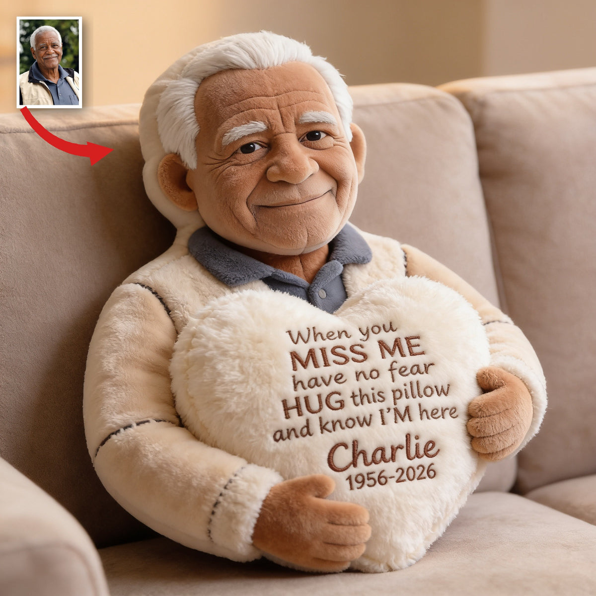 Personalized Older Black Man Grandpa Memorial Faux Fur Shaped Pillow