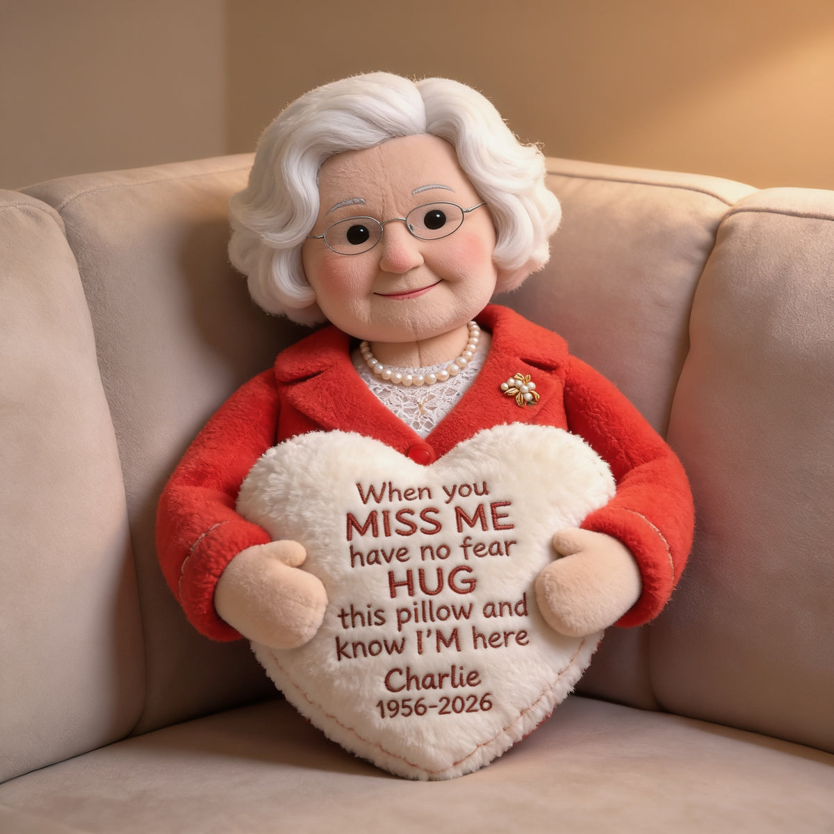 Personalized Older Woman Grandma Memorial Faux Fur Shaped Pillow