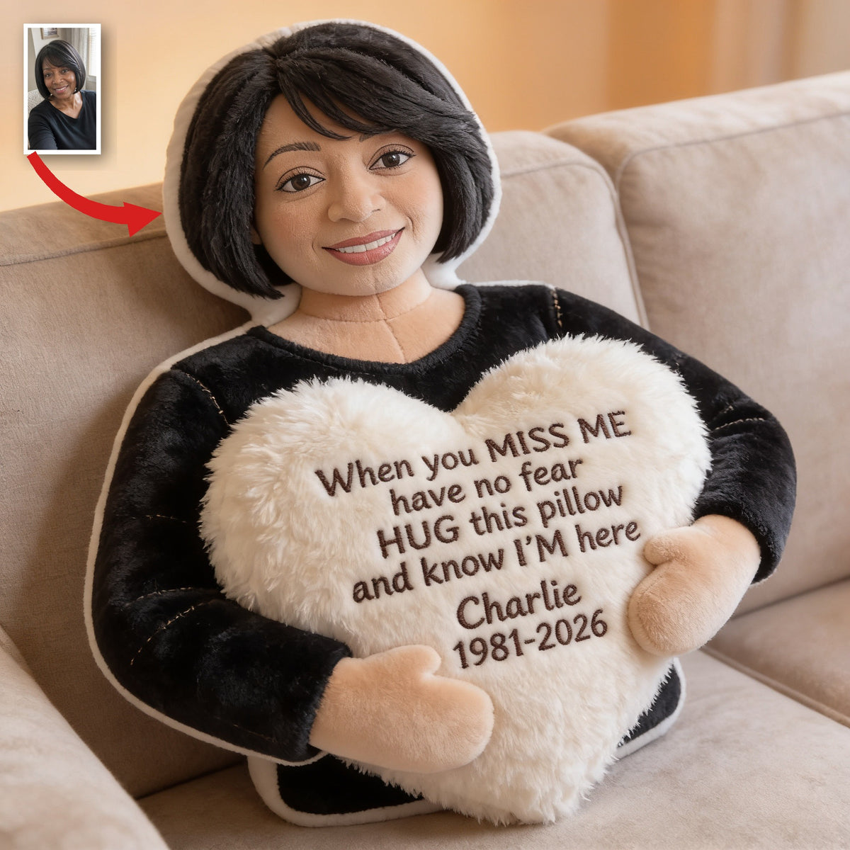 Personalized Middle-Aged Black Woman Memorial Faux Fur Shaped Pillow Keepsake Gift