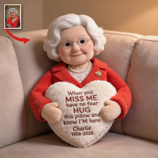 Personalized Older Woman Grandma Memorial Faux Fur Shaped Pillow