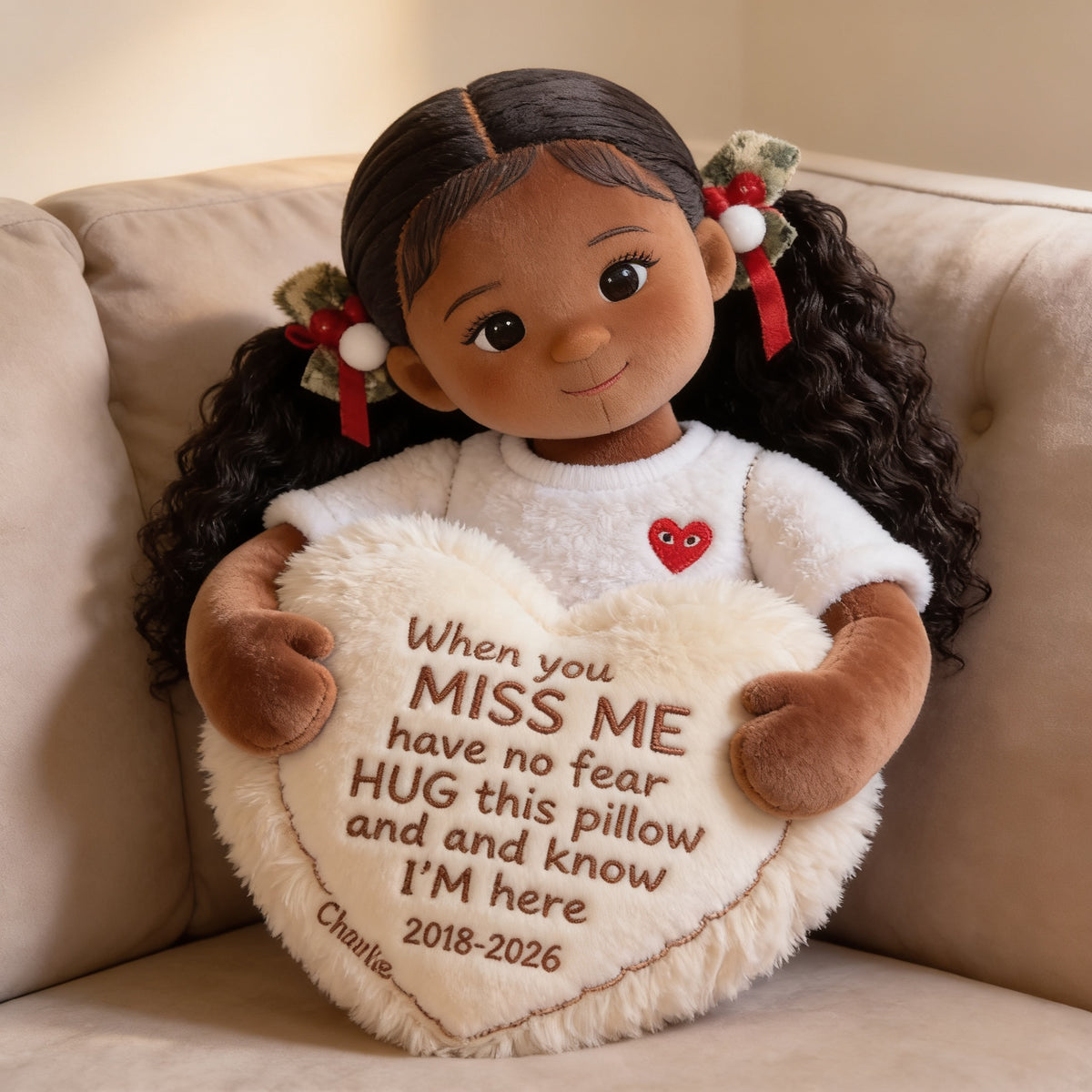 Personalized Black Little Girl Memorial Faux Fur Shaped Pillow Keepsake