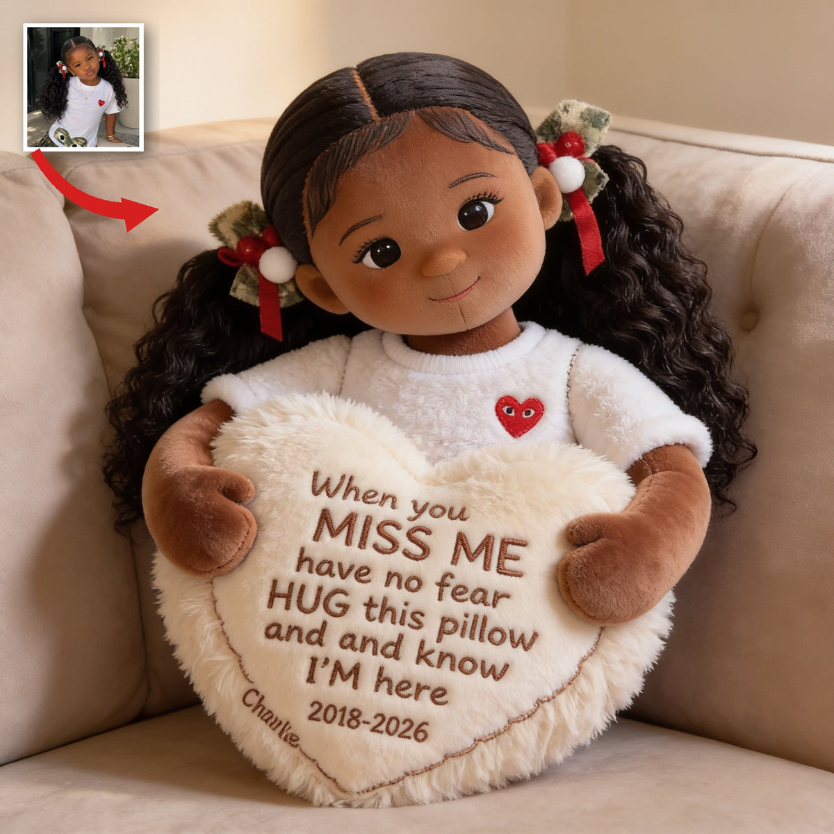 Personalized Black Little Girl Memorial Faux Fur Shaped Pillow Keepsake