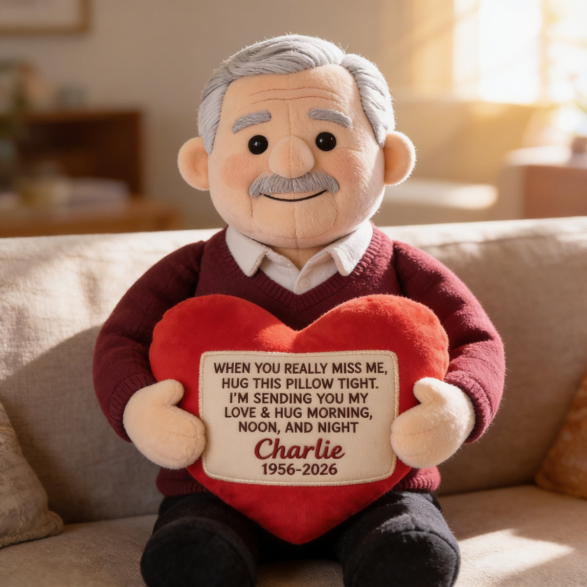 Personalized Memorial Older Latino Man Grandfather Faux Fur Shaped Pillow Keepsake Gift