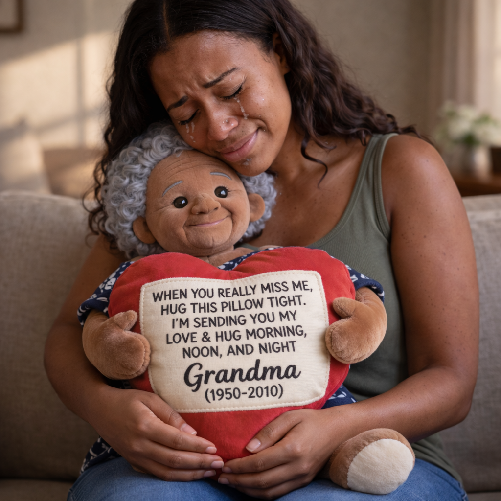 Personalized Memorial Black Little Girl Faux Fur Shaped Pillow Bereavement Gift