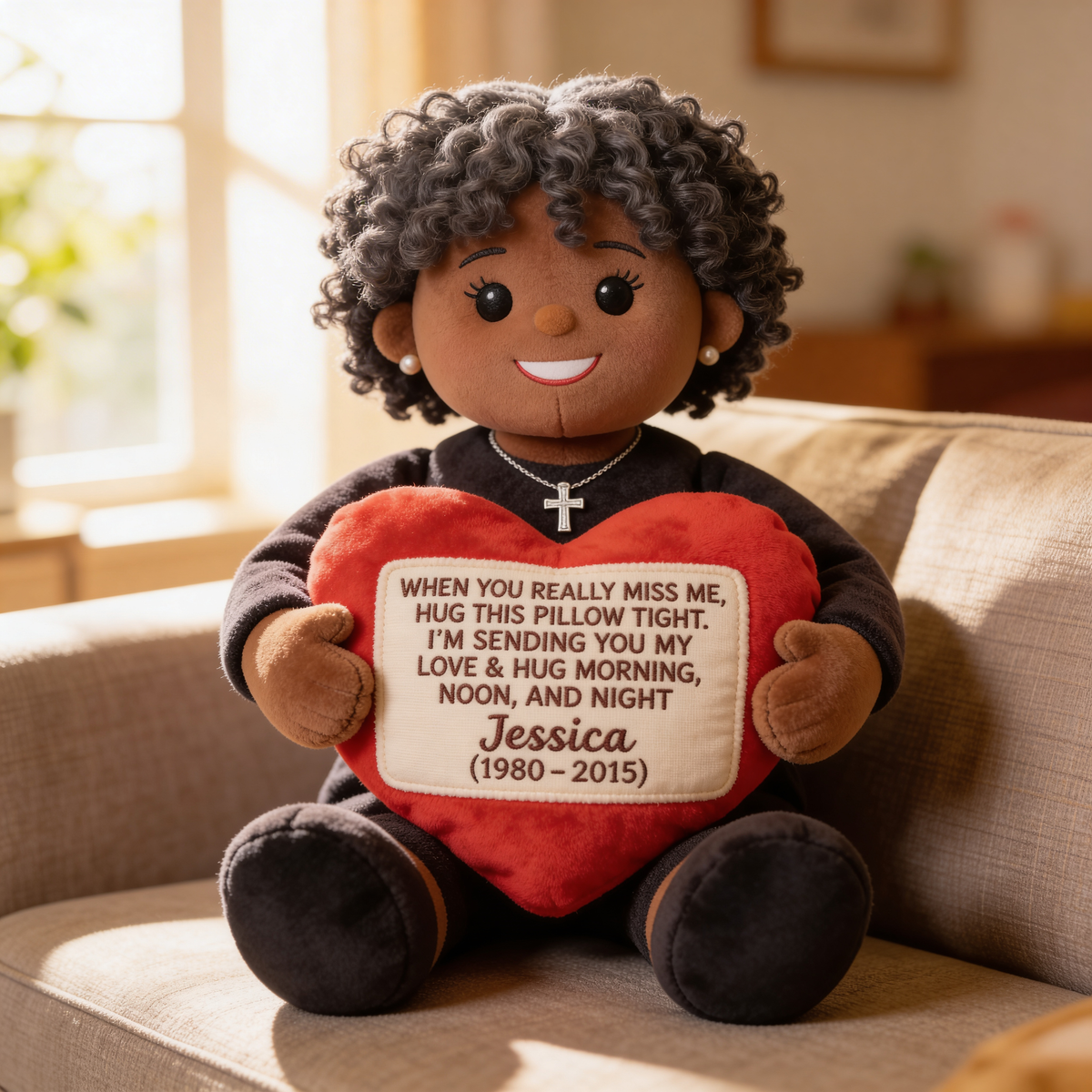 Personalized Older Black Woman Grandma Faux Fur Shaped Pillow Memorial Gift