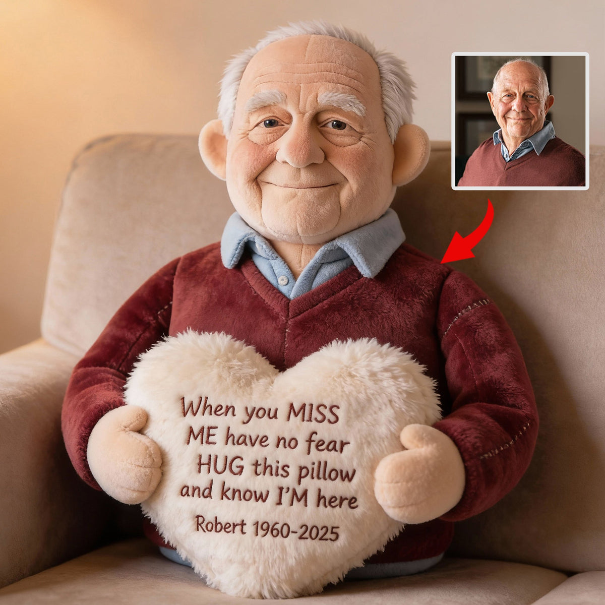 Personalized Latino Man Memorial Faux Fur Shaped Pillow Sympathy Gift