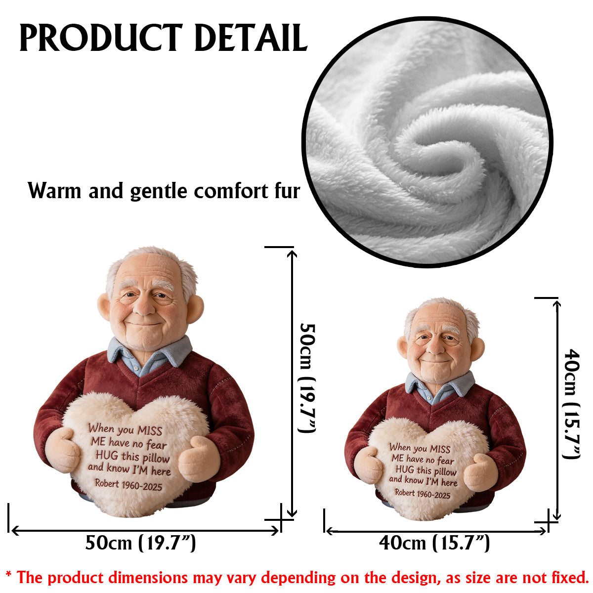 Personalized Older Man Grandpa Memorial Faux Fur Shaped Pillow