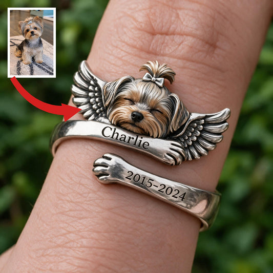 Personalized Yorkshire Terrier Memorial Adjustable Ring Pet Keepsake