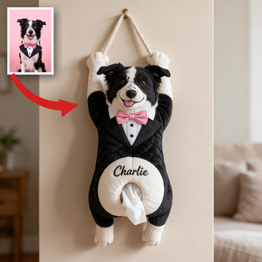 Personalized Black and White Border Collie Tuxedo Pull-Out Organizer
