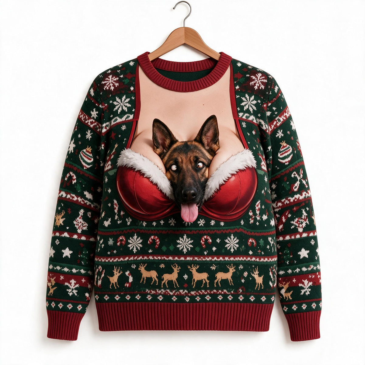 Custom Photo Christmas Black and Tan German Shepherd Ugly Sweater