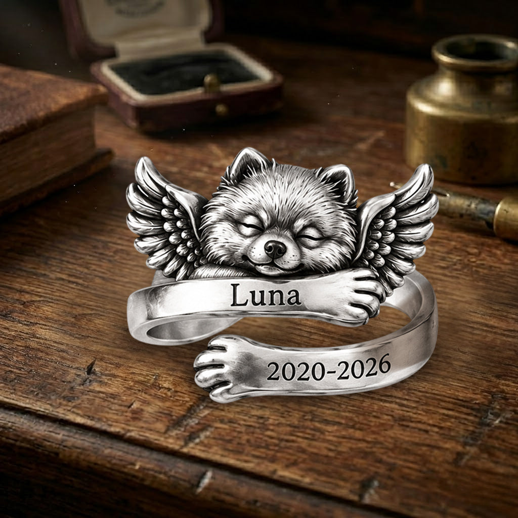 Personalized Border Collie Memorial Adjustable Ring Pet Loss Keepsake
