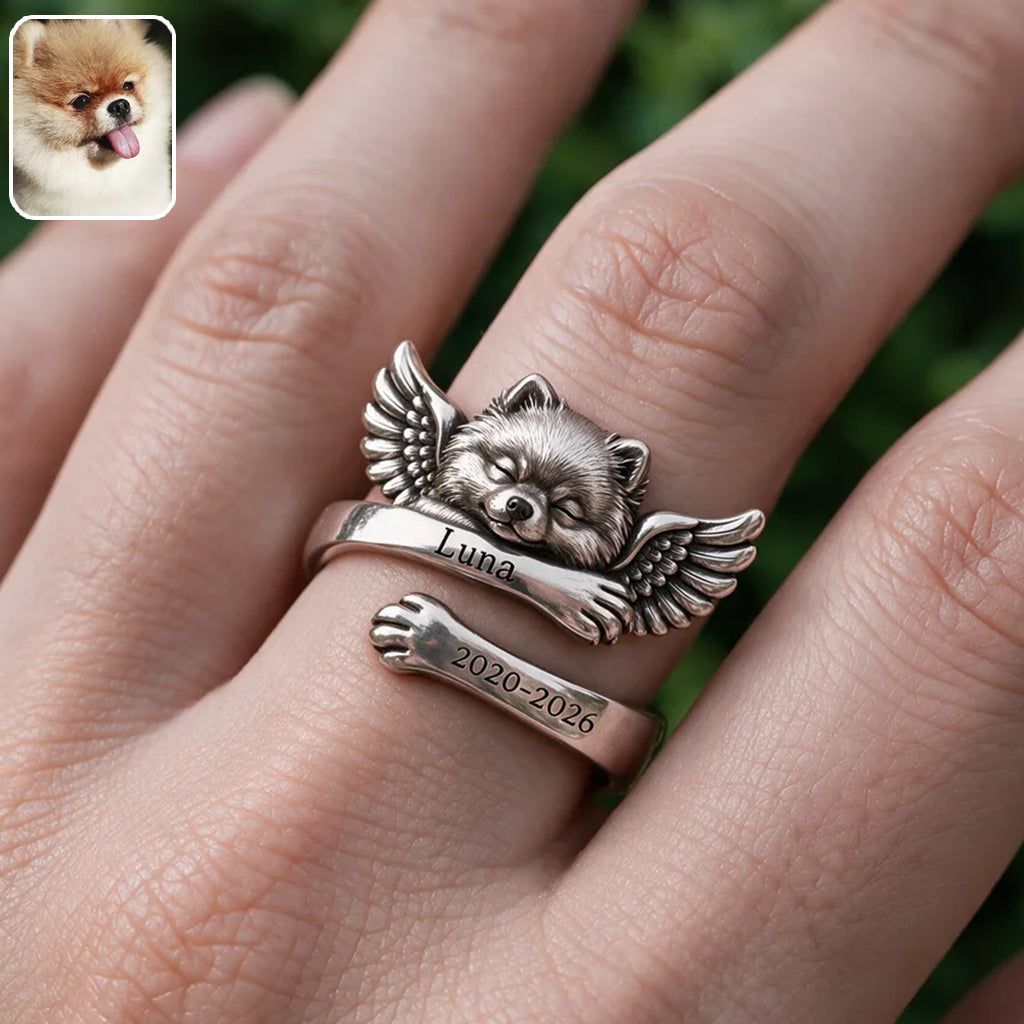 Personalized Tan and White Pembroke Welsh Corgi Memorial Adjustable Ring Keepsake