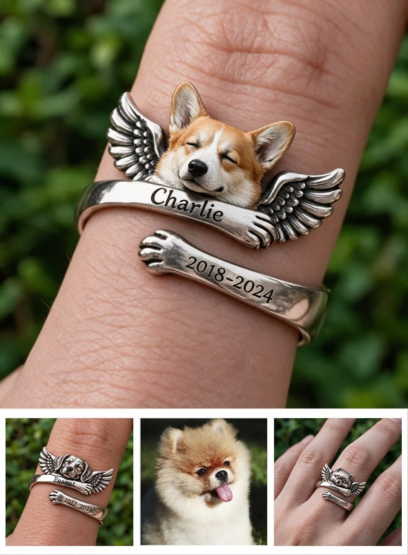 Personalized Tan and White Pembroke Welsh Corgi Memorial Adjustable Ring Keepsake